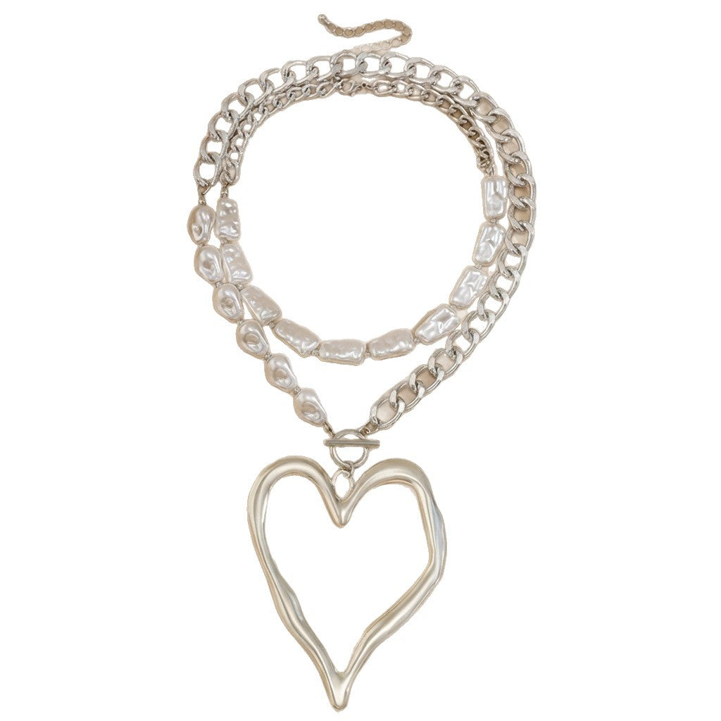 Baroque Imitation Pearl Fashion Exaggerated Lava Love Heart Necklace
