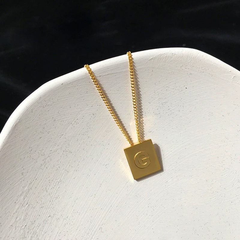 Letter Square Plate English Gold Female Clavicle Necklace