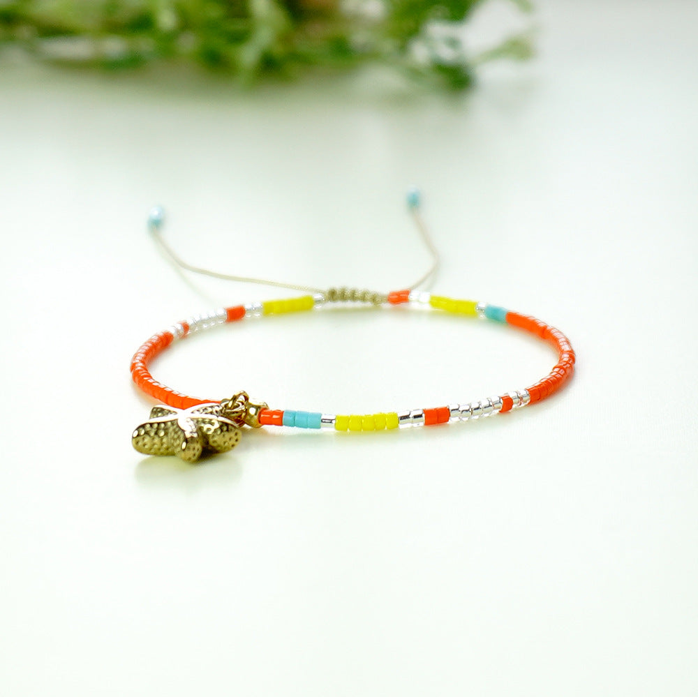Bohemian Glass Beads Extremely Fine Twin Starfish Bracelet