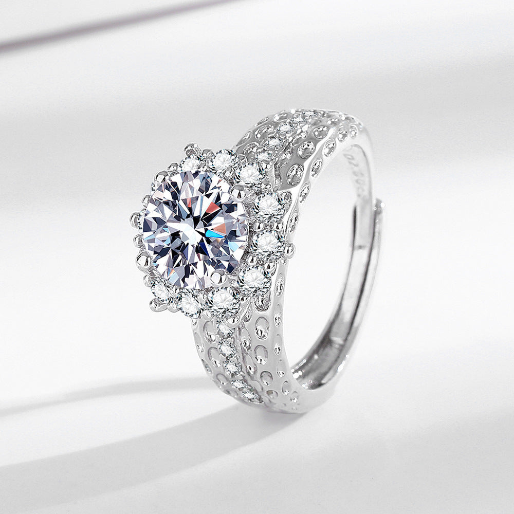 Eight Hearts Arrows Zircon Imitation Moissanite Female Male Six Claw Ring