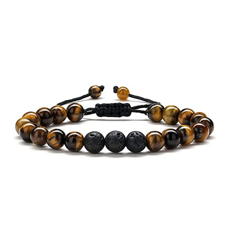White Turquoise Woven Tigereye Lava Stone Bracelet