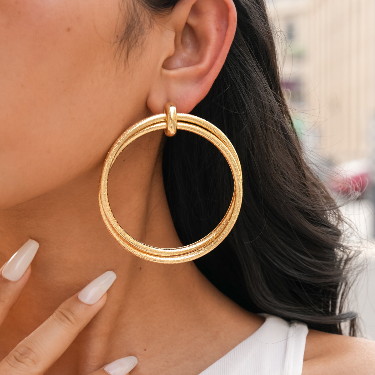 Pleated Round Cross Sier Simplicity Exaggeration Earrings