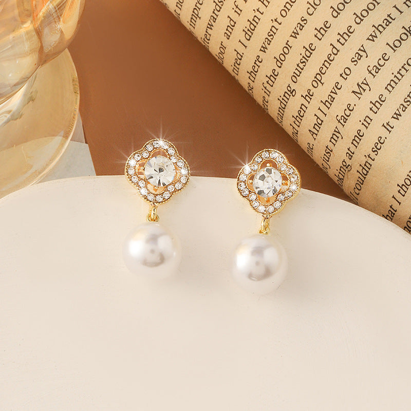 Simple Retro Sier Needle Pearl High Sense Ear Earrings