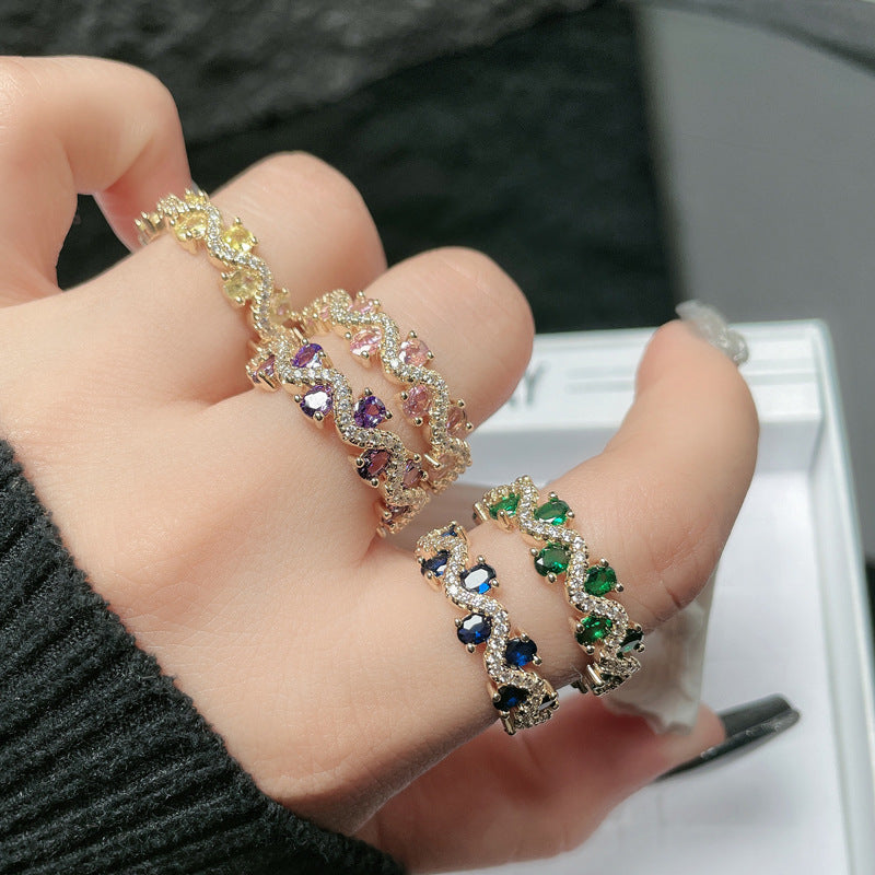 French Retro Fashion Sweet Cool Colorful Crystals Rings