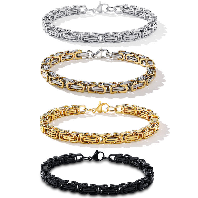 Men's Stainless Steel Square Byzantine Gold Fashion Bracelets