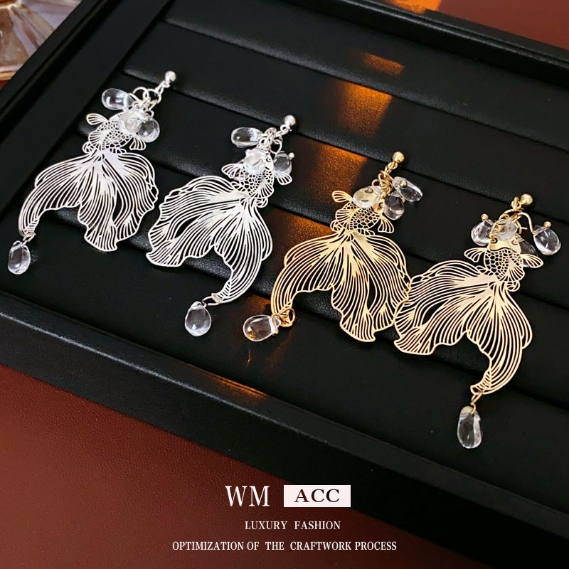 Women's Style Sier Needle Koi Unique Design Temperamental High-grade National Earrings