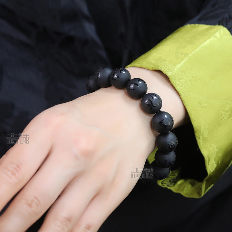 Women's & Men's Agate Sanskrit Six Words Mantra Glass Bracelets