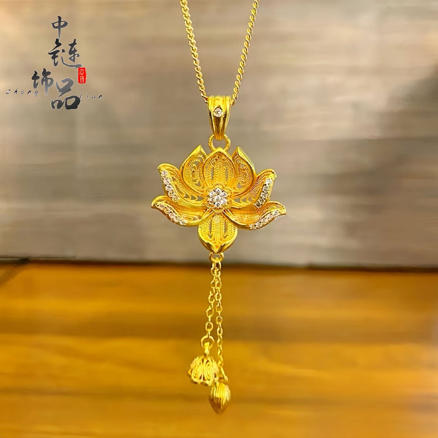 High Ancient Style Alluvial Gold Lotus Pendants