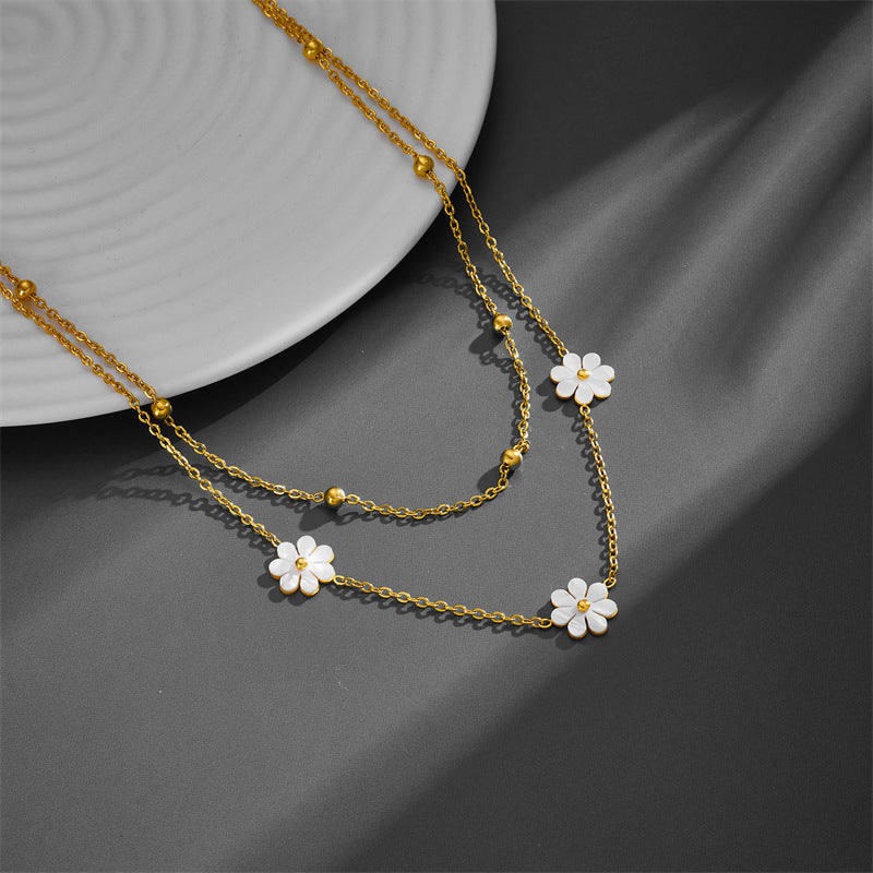 Women's Small Bead Stainless Steel Fresh Little Daisy Necklaces