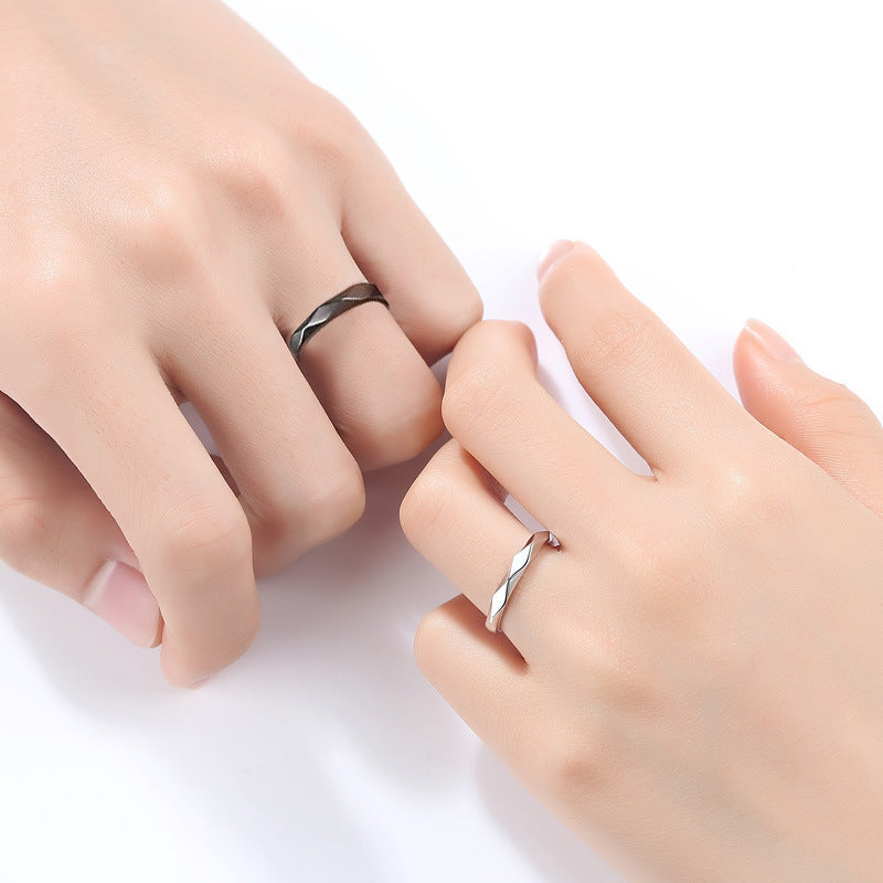 Lovers Pair Of Simple Fashion Minority Design Adjustable Mouth Couple Ring