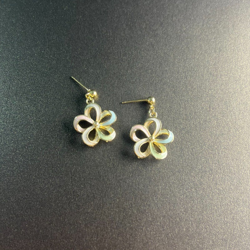 Vintage Pink Geometric Sweet Flowers Ear Stud Earrings