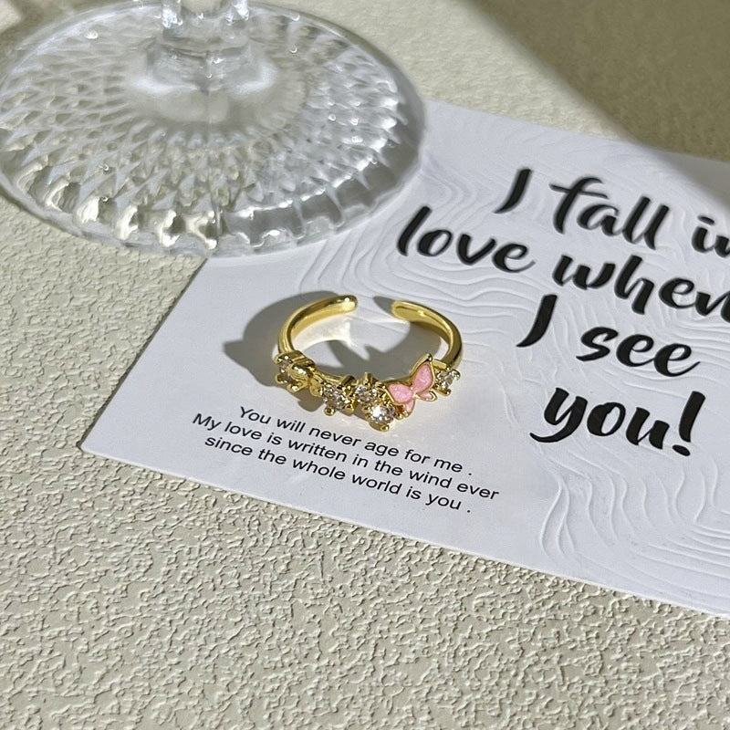 Twin Open Female Romantic Style Texture Special Interest Light Luxury Ring