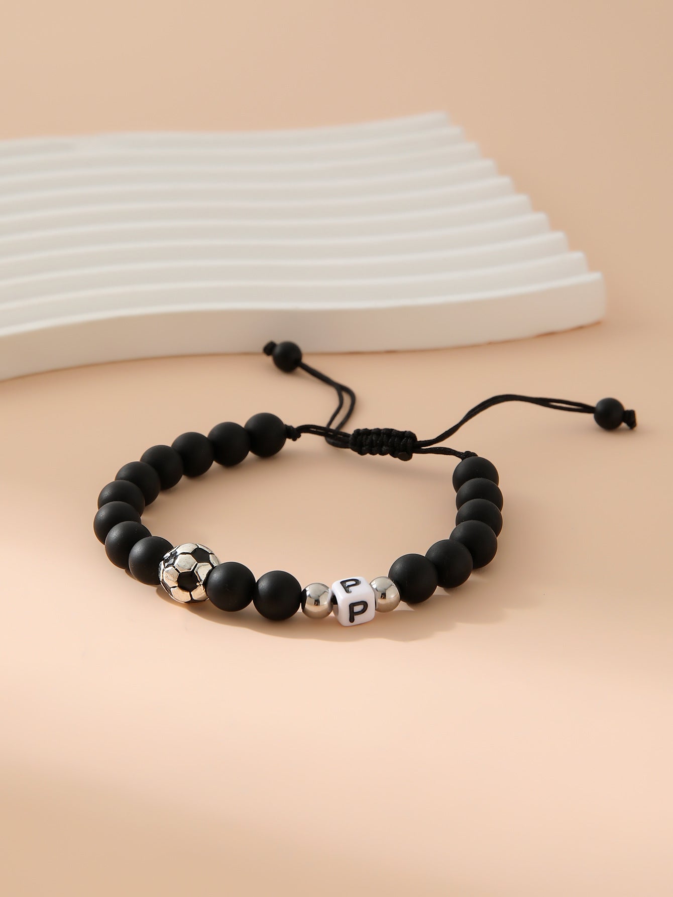 Women's & Men's Black Frosted Football Letters Adjustable For Bracelet