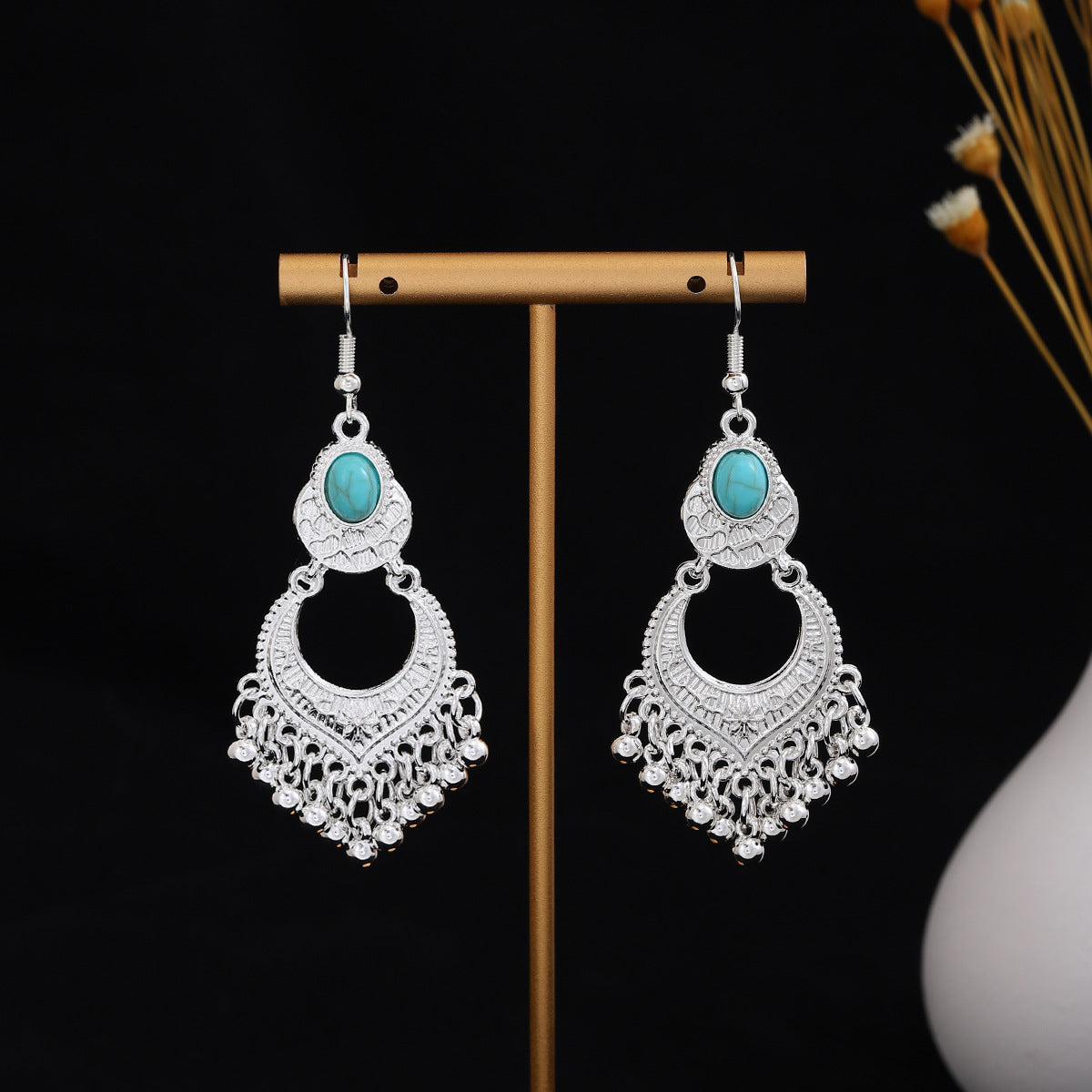 Metal Alloy Retro Ethnic Style Geometric Water Drop Round Bell Earrings