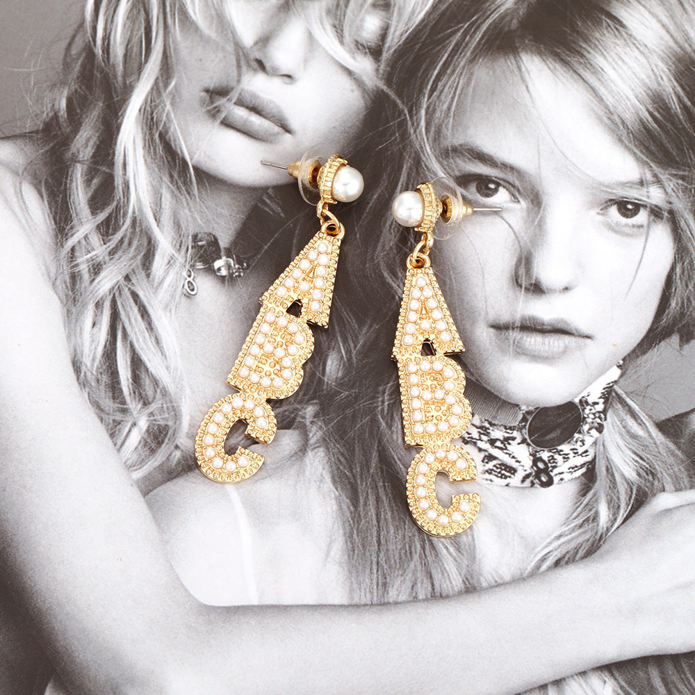 Women's Letter Super Shiny Long Colorful Crystals Earrings