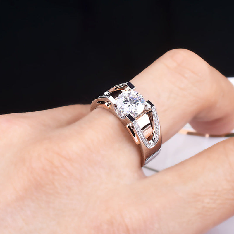 Men's Eight Hearts Arrows Imitation Moissanite Punk Rough Personality Mature Domineering Rings