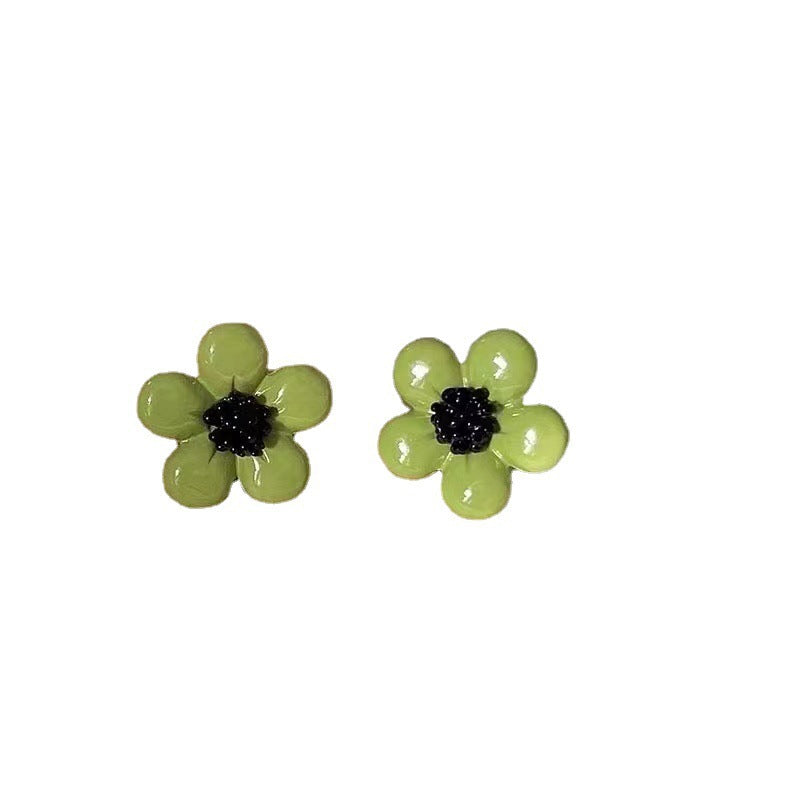 Avocado Green Flower Fresh Girlish Style Petals Stud Earrings