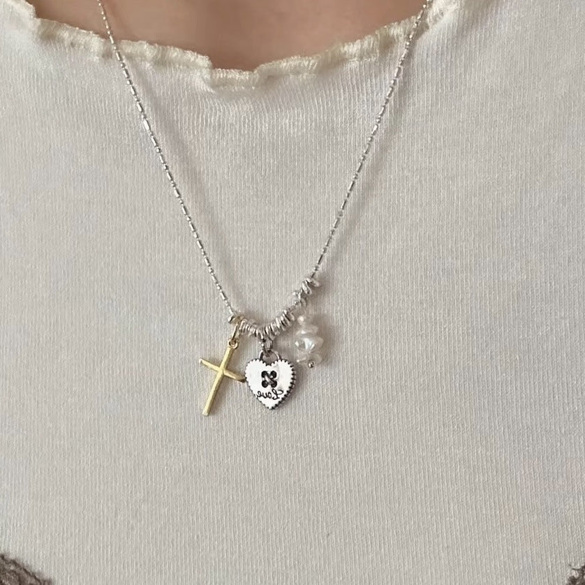 Pieces Of Sier Cross Love Light Luxury Stacked Retro Niche Necklace