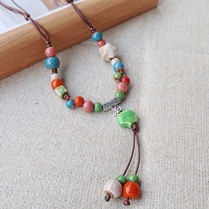 Women's Vintage Ethnic Style Ceramic Long Sweater Necklace
