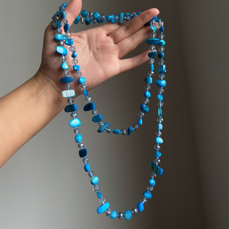 Square Shell Glass Beaded High Profile Generous Simple Fashion Stacked Necklace