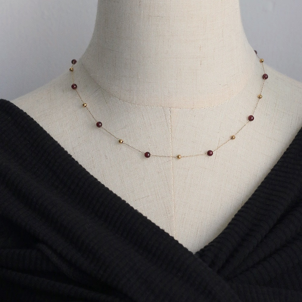 Natural Garnet Wine Red Short Style Necklaces