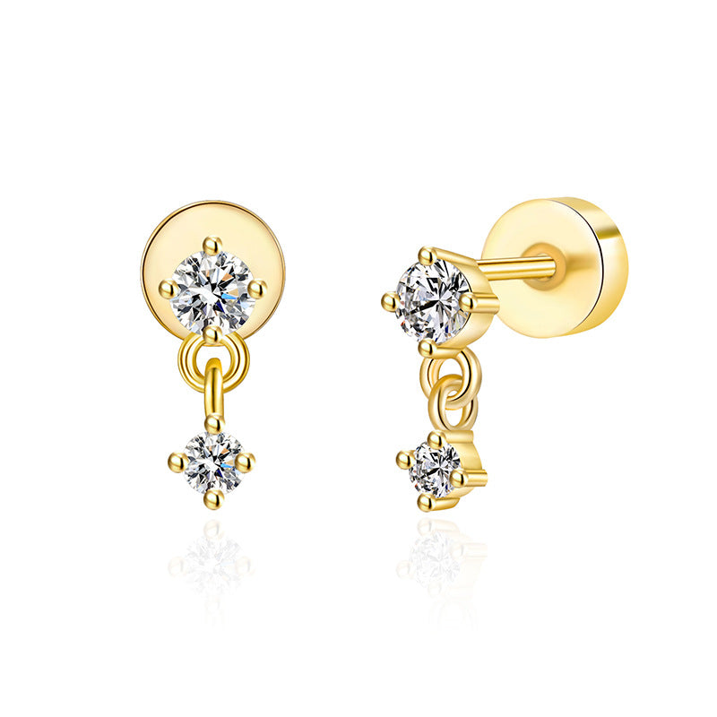 Golden Zircon Ear Screw Bone Exquisite Earrings