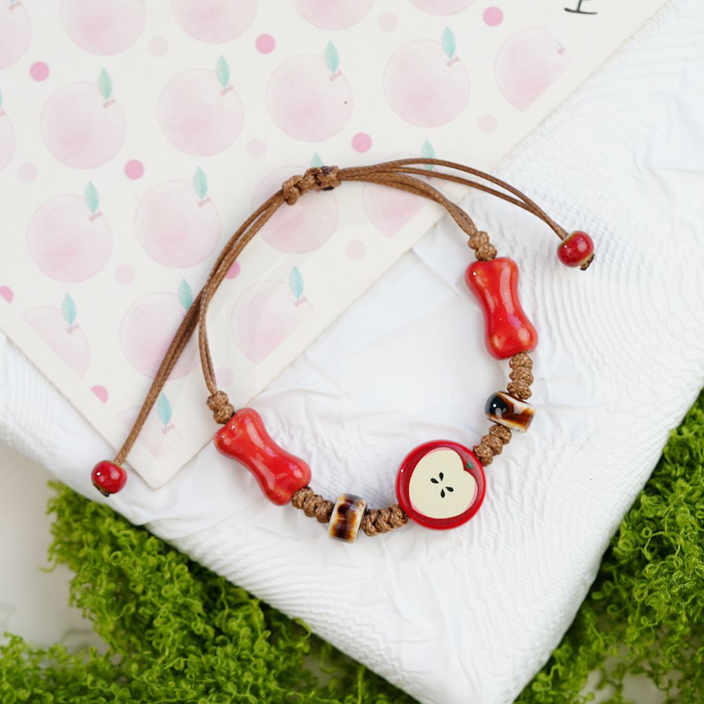Cute Style Fresh Safe Christmas Ceramic Apple Paradise Couple Bracelet