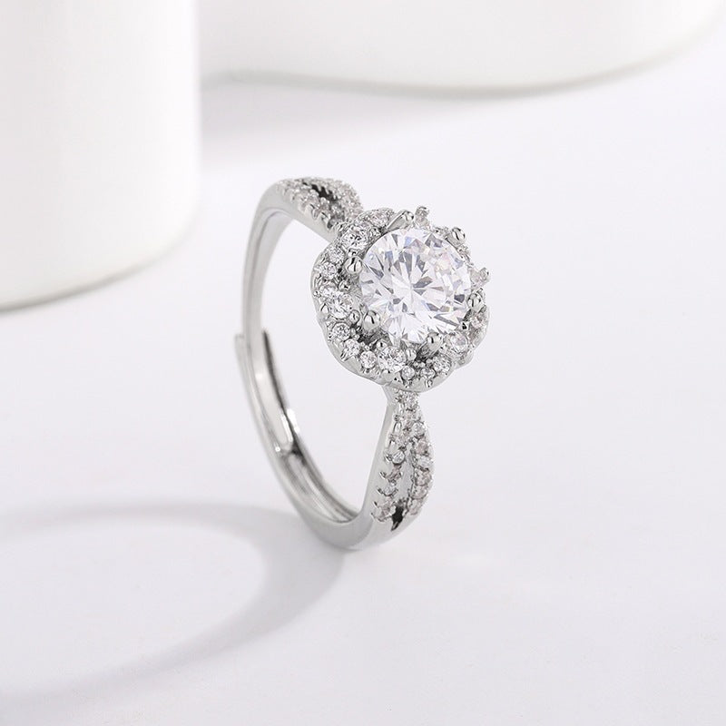 Eight Hearts Arrows Zircon Imitation Moissanite Female Male Six Claw Ring