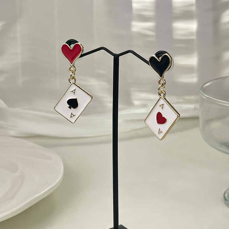 Women's Asymmetric Dripping Red Heart Spade Playing Card Simple Rings