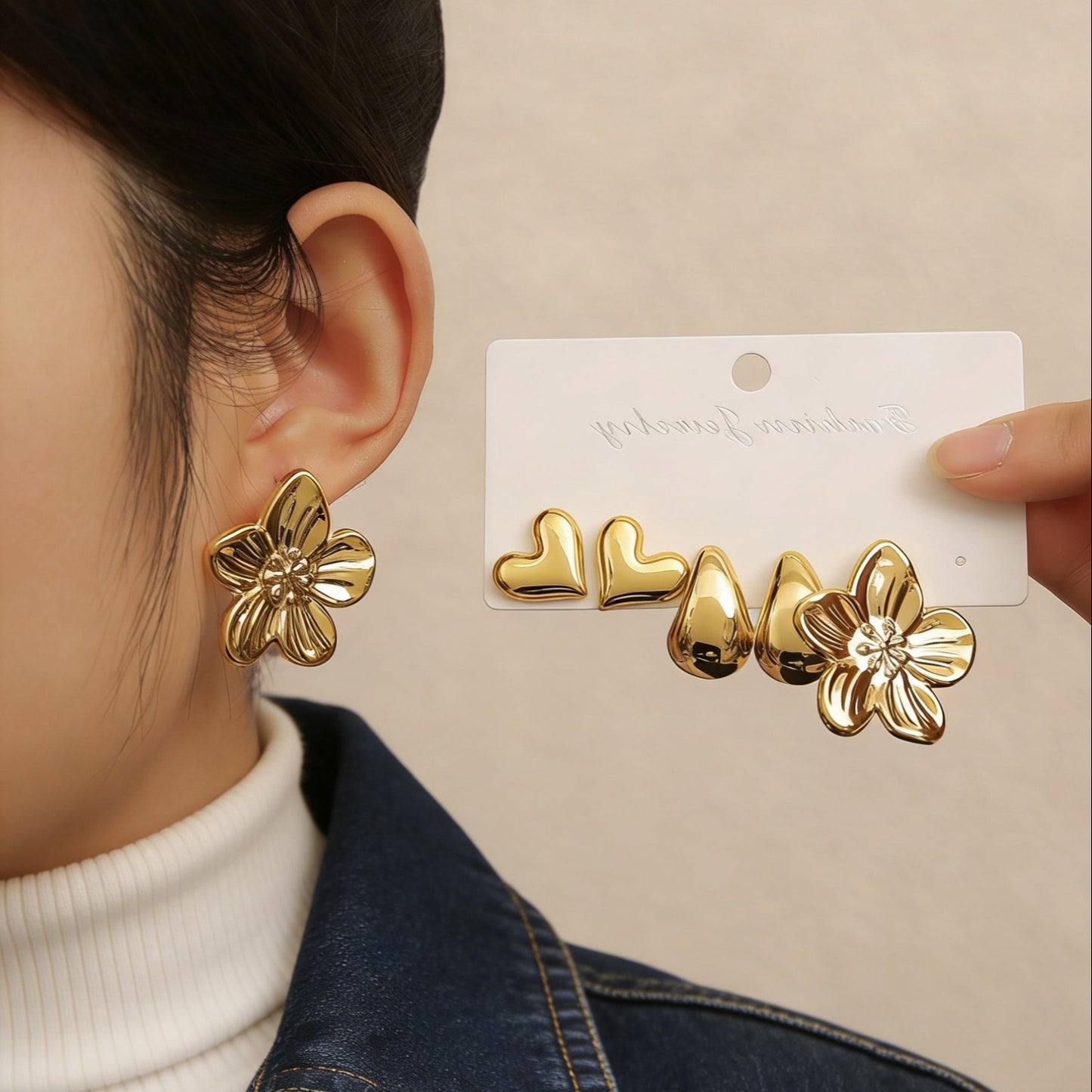 Women's Gold Geometric Fashionable High Sense Combination Earrings