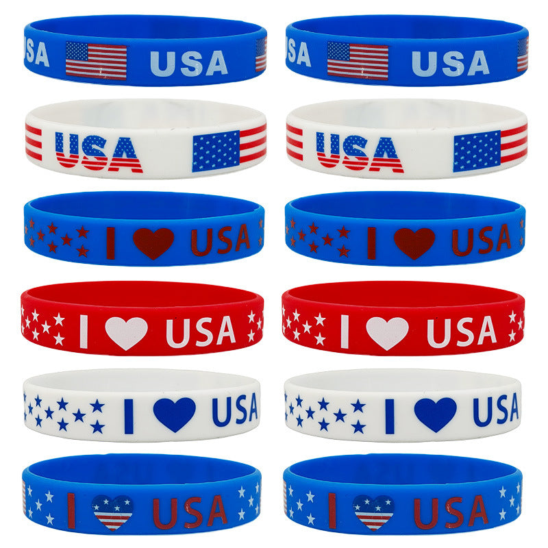 Silicone National Flag Stars Stripes Wristband Patriotic Theme Bracelets