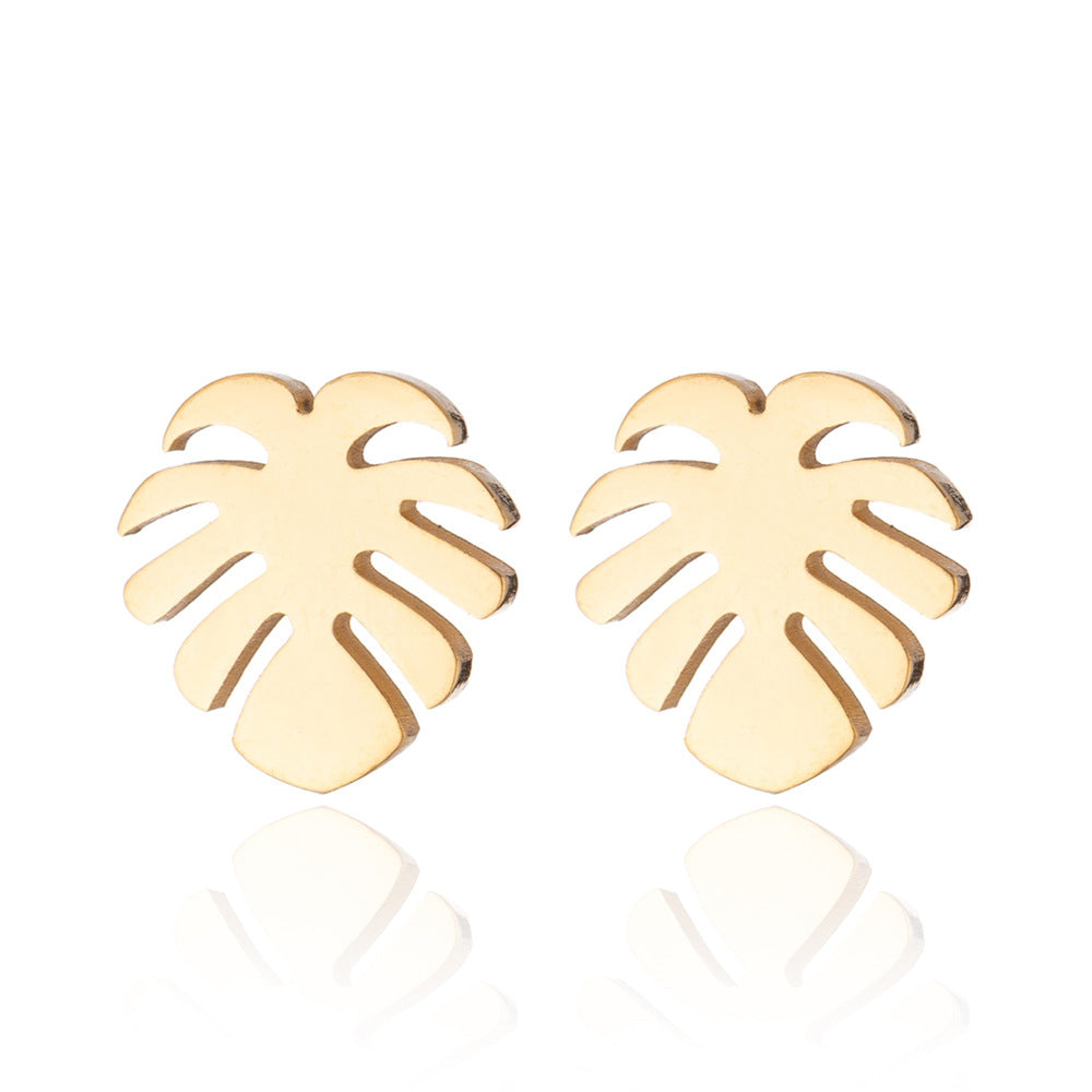 Graceful Personality Coconut Stainless Steel Leaf-shaped Small Rings