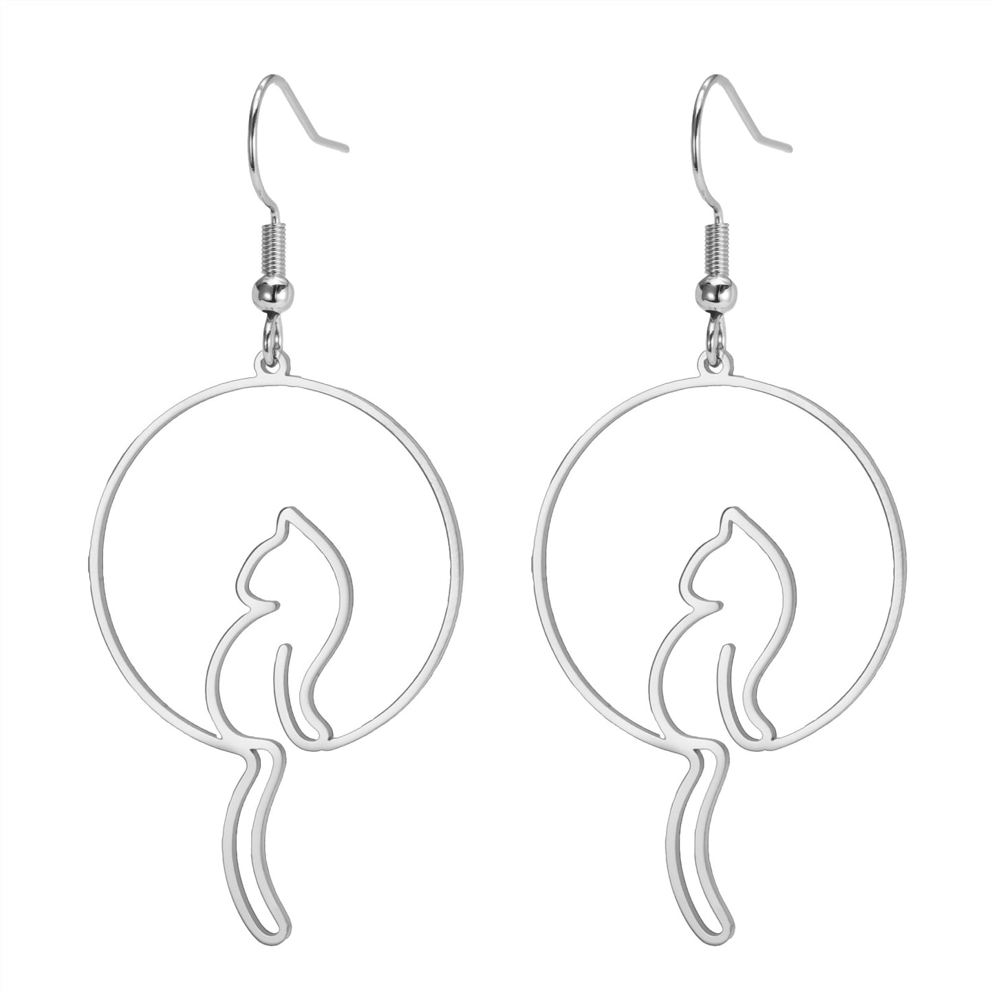 Women's Silhouette Drop Stainless Steel Cute Cat Hollow Earrings