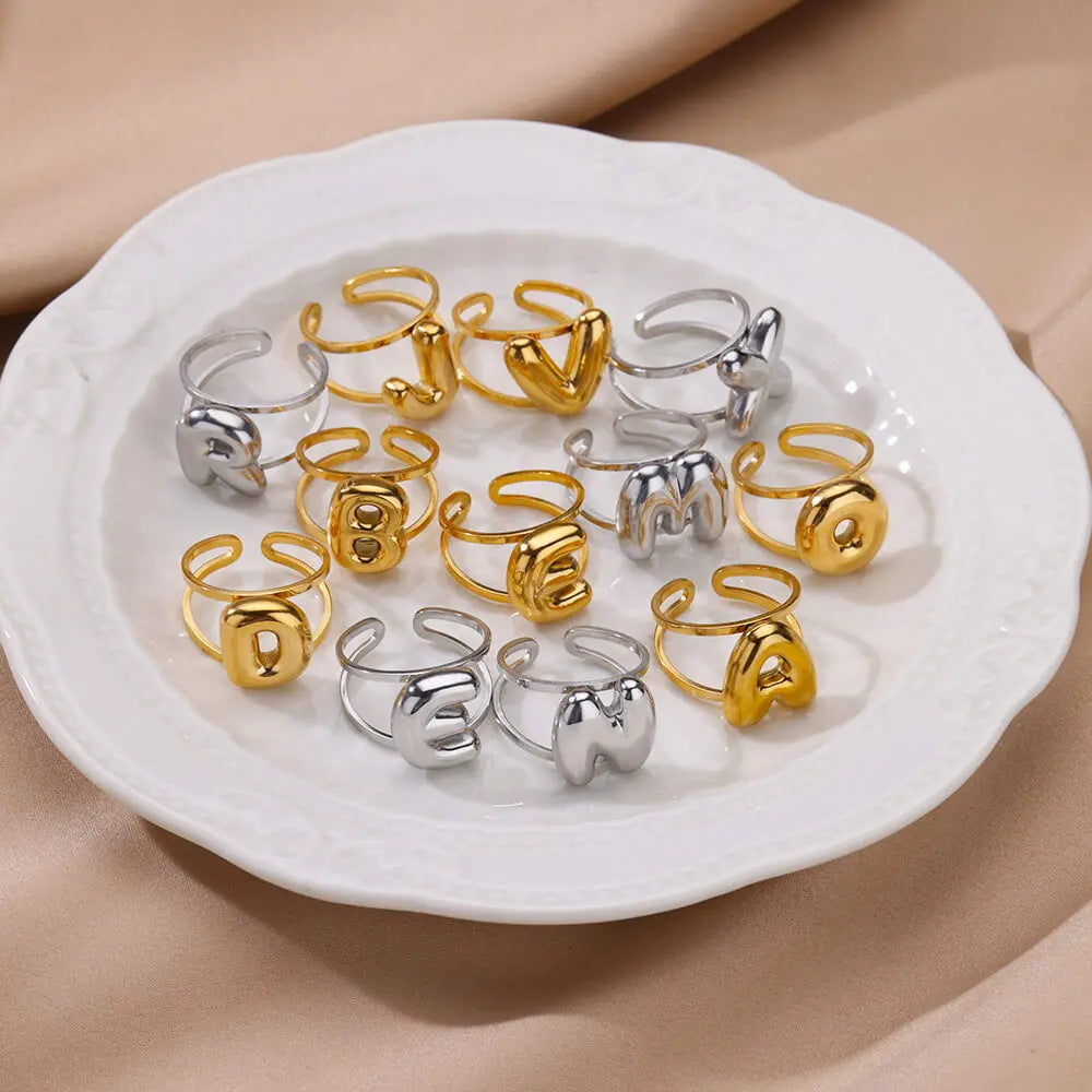 Bubble English Letter Stainless Steel Female Plating Real Rings