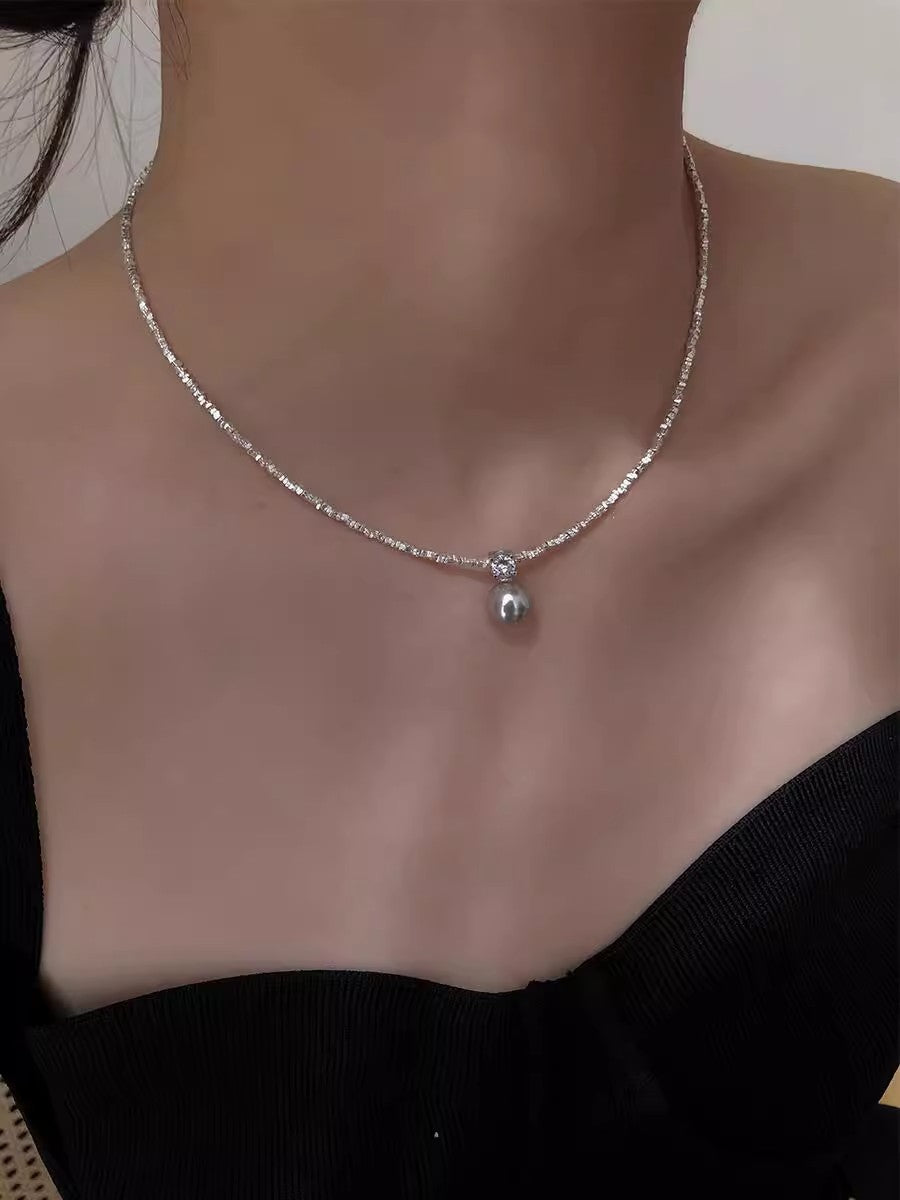 Sier Single Pearl Advanced Light Luxury Necklaces