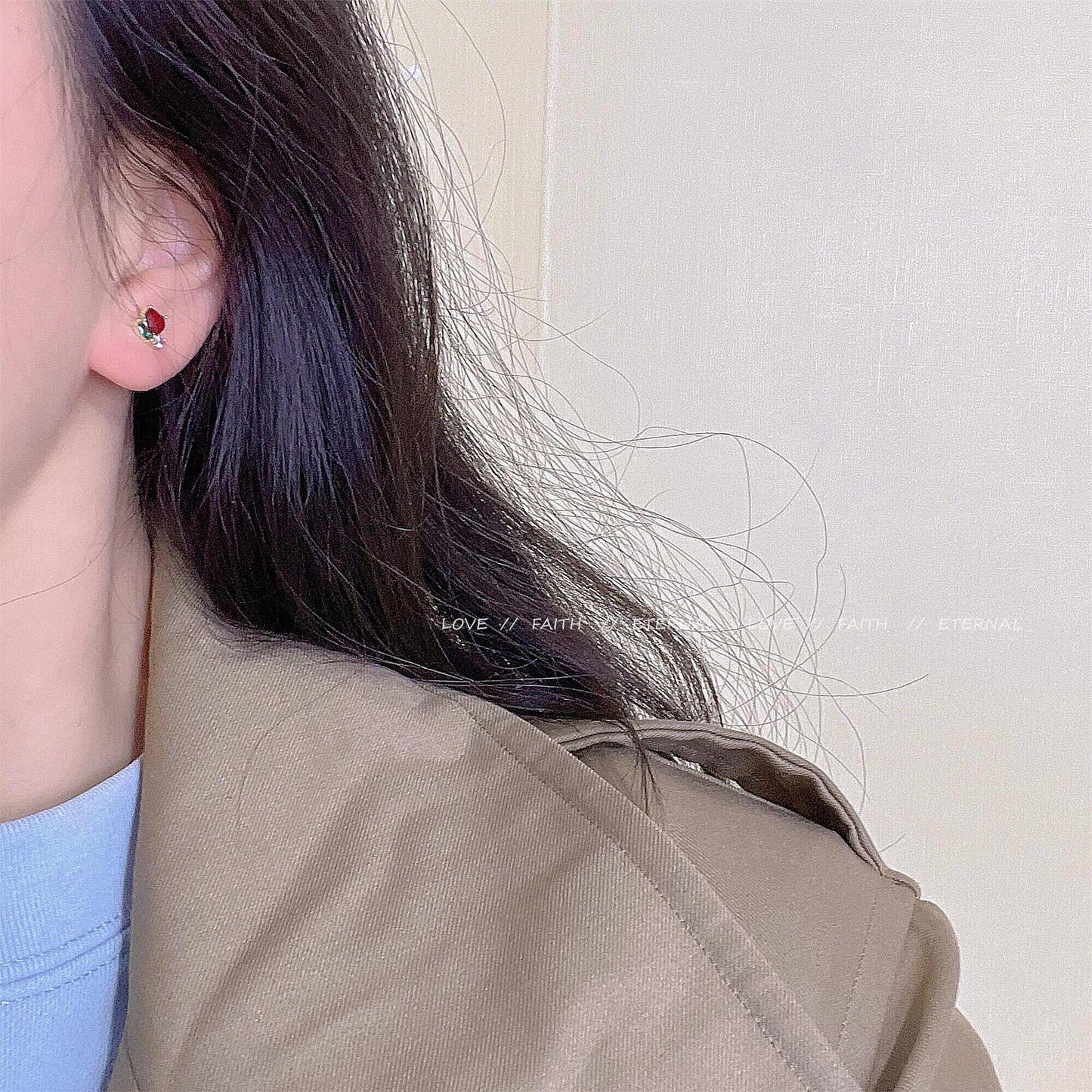 Excellent Sier Pin Simple Heart-shaped Red Ear Stud Earrings