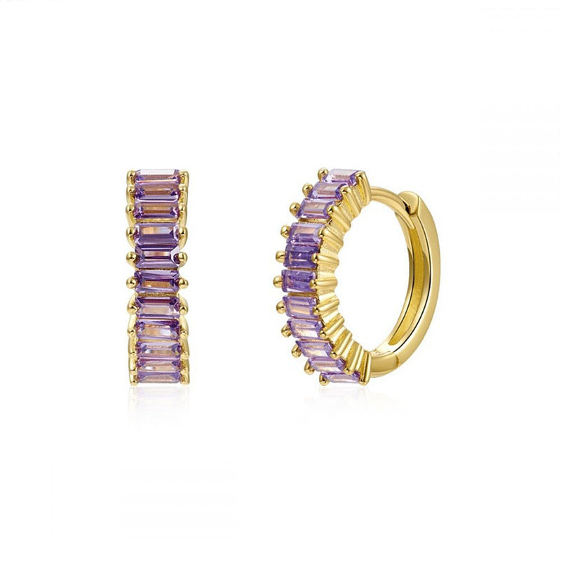 Square Zircon Circle Ear Clip Female Simple Elegant Earrings