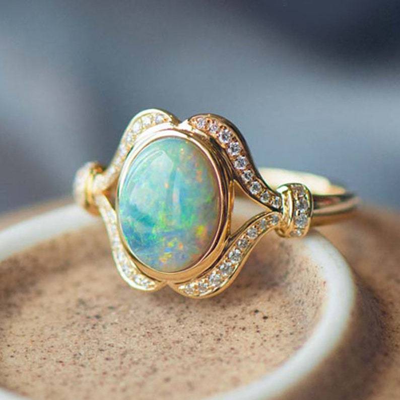 Women's Alloy Inlaid Opal Jewelry Gold Plated White Match Rings