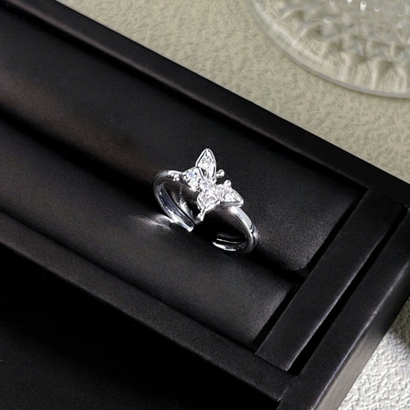 Sweet Style Niche Design Butterfly Flower Female Lace Hollow Out Ring
