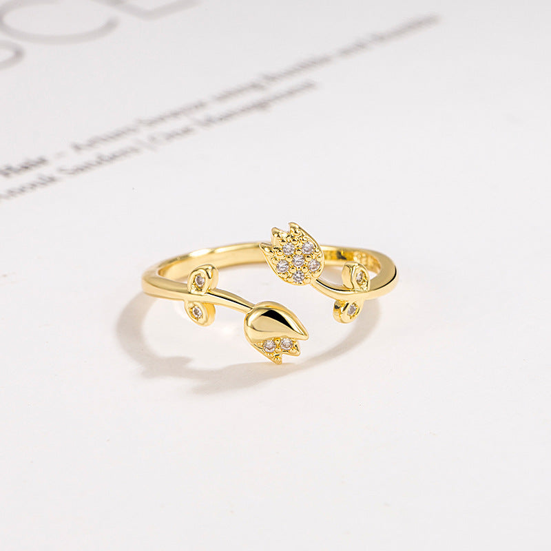Tulip Light Luxury High-grade Open Flower Rings