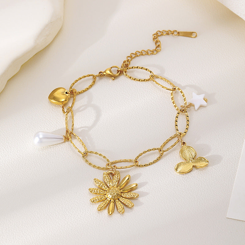 Titanium Steel Natural Stone Butterfly Golden Light Luxury Bracelet