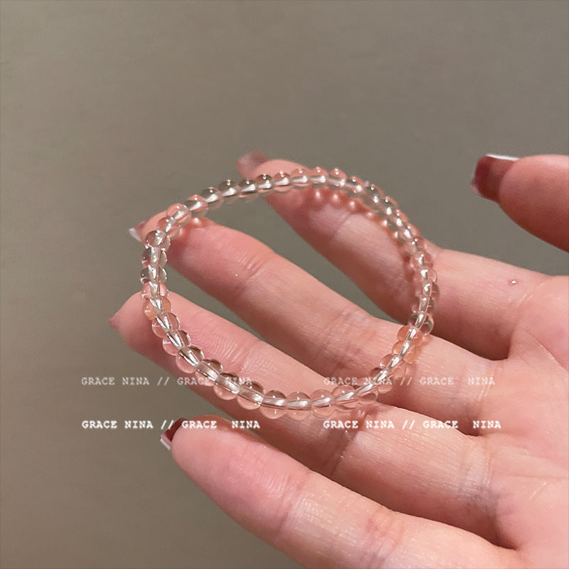 Women's Sweet Bubble Pink Ice Transparent Beaded Bracelet
