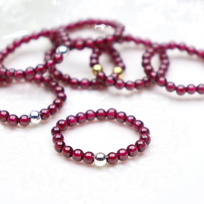 Live Broadcast Natural Claret Garnet Round Beads Finger Golden Rings