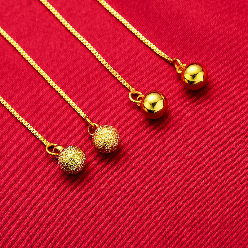 Alluvial Gold Female Brass Plated Tassel Long Glazed Surface Ear Line