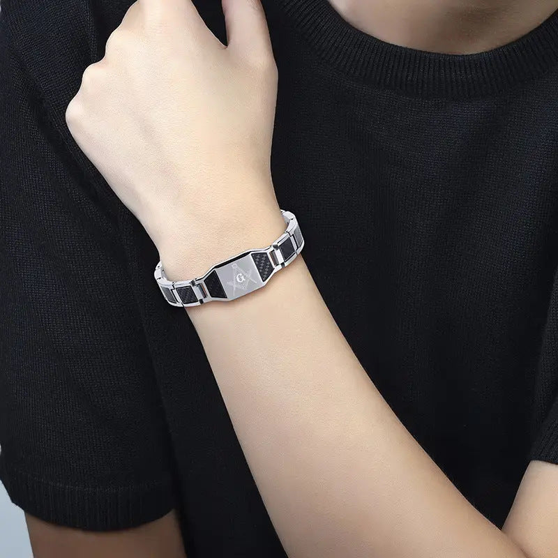 Men's Titanium Steel Gold-plated Carbon Fiber Magnet Bracelets