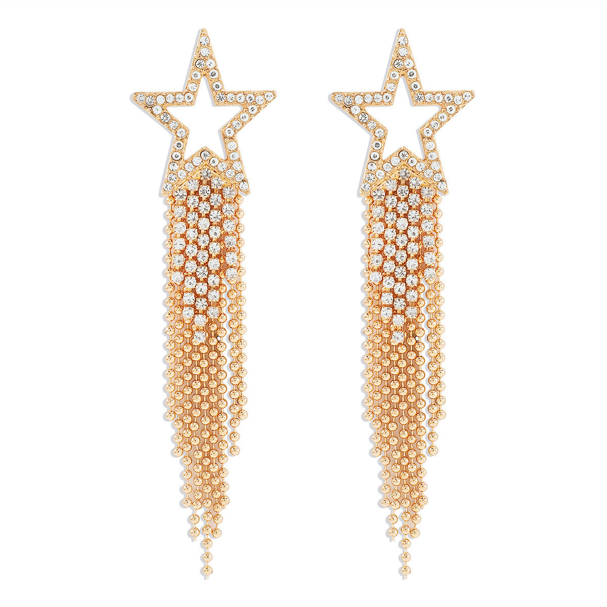 Women's Fashion Eye-catching Hollow Pentagram Tassel Elegant Personalized Diamond Earrings