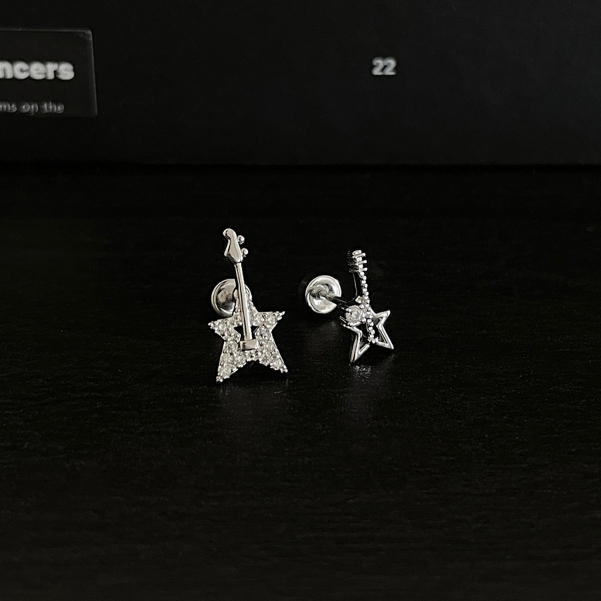 Zircon Titanium Steel Light Luxury Cold Style Personality Asymmetric Guitar Earrings
