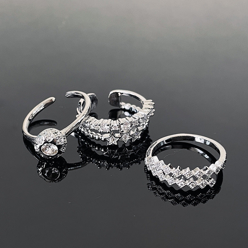 Women's Suit Fashion Double Layer Open-end Zircon Rings