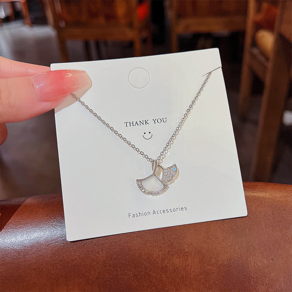 Stainless Steel Copper Opal Ginkgo Leaf Clavicle Day Gift For Necklace