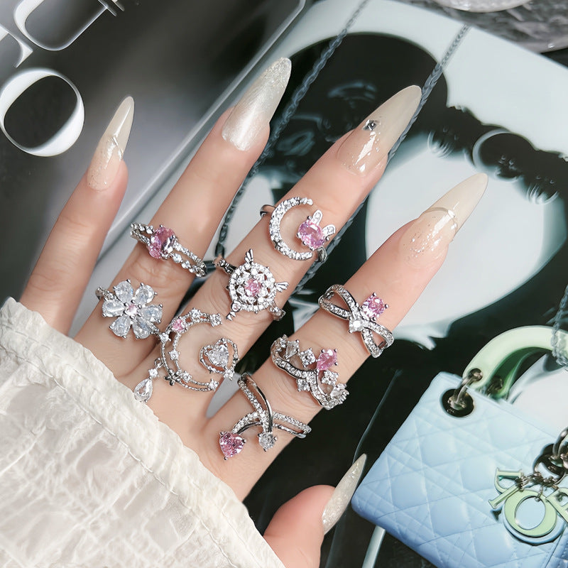 Diamond Flower Light Luxury Open Female Rabbit Irregular Rings